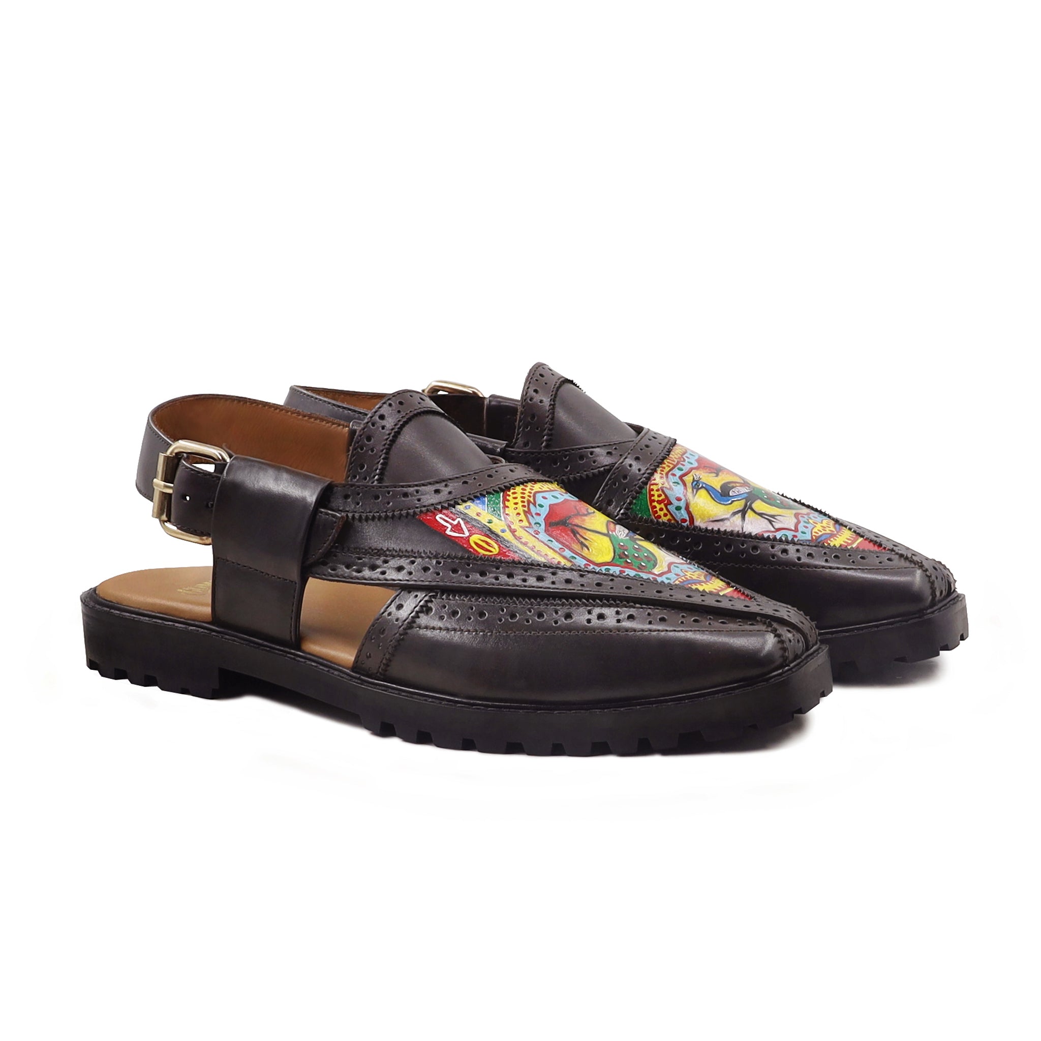 Maxton - Men's Dark Brown Hand Painted Sandal