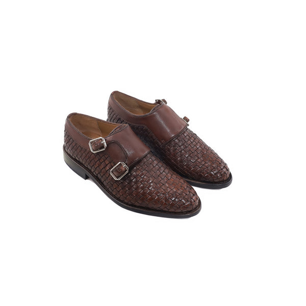 Denis - Kid's Reddish Brown Hand Woven Calf Leather Double Monkstrap (5-12 Year's Old)