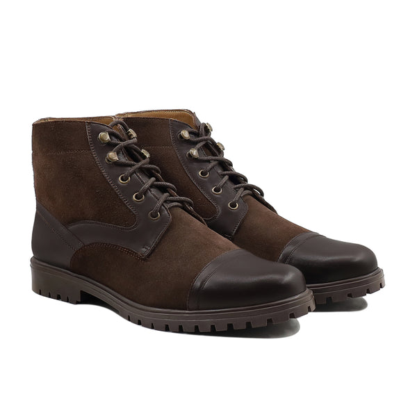 Dosia - Men's Dark Brown Kid Suede and Calf Leather Boot