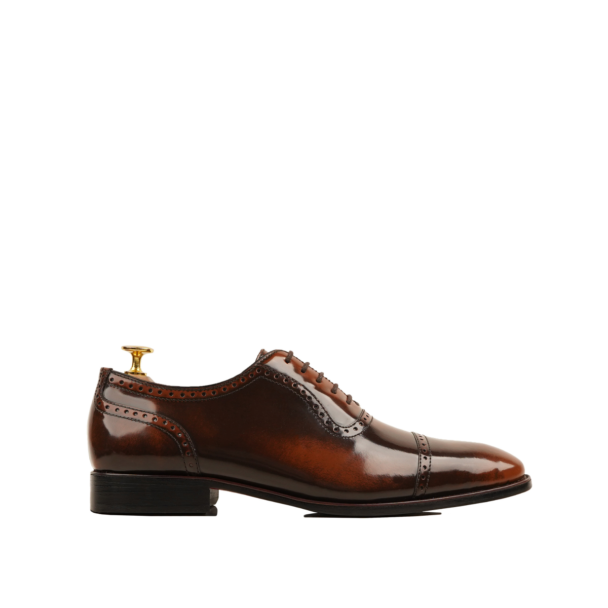 Drade - Men's Burnished Brown Box Leather High Shine Oxford Shoe