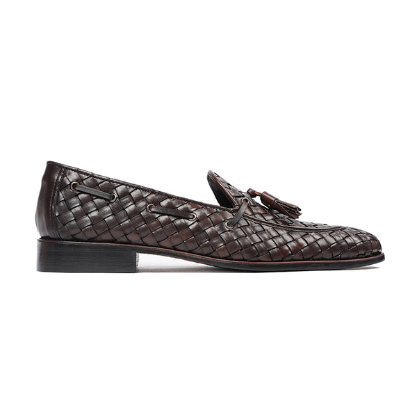 Faenza - Men's Dark Brown Hand Woven Calf Leather Loafer