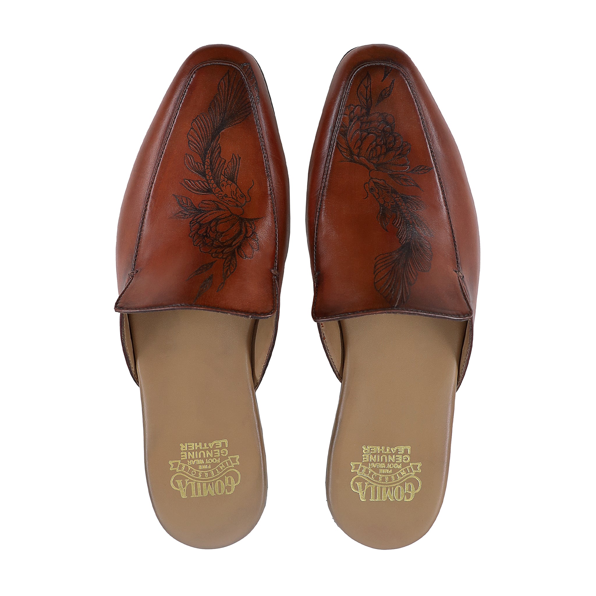 Werth - Men's  Brown Calf Leather Slipper (Flower Edition)