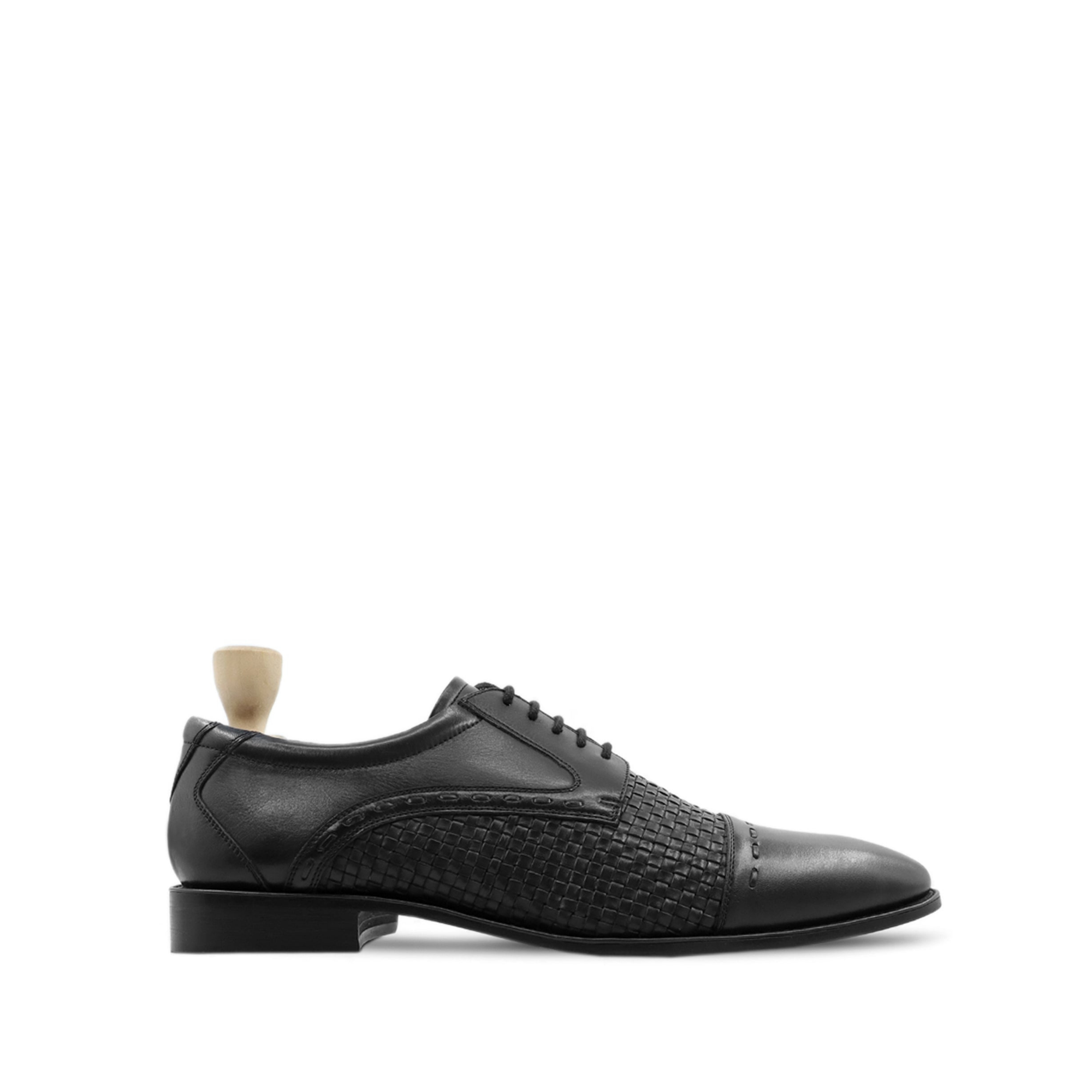 Gorzow - Men's Black Calf and Hand Woven Calf Leather Derby Shoe