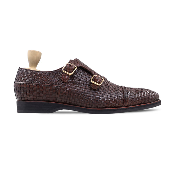 Hoy - Men's Brown Hand Woven Calf Leather Double Monkstrap