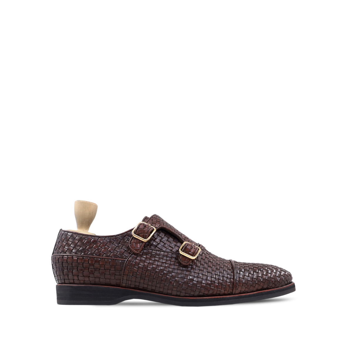 Hoy - Men's Brown Hand Woven Calf Leather Double Monkstrap