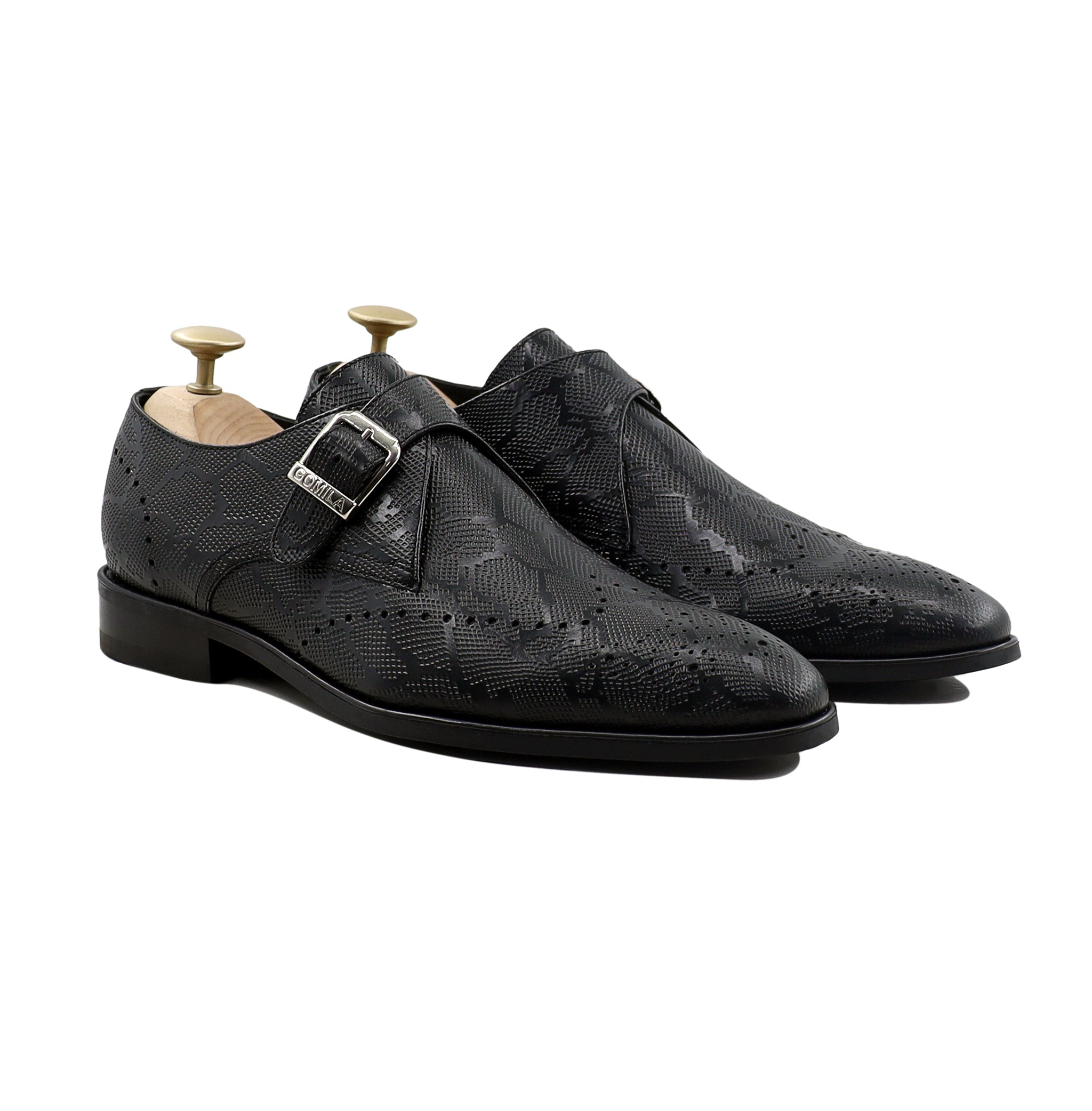 Lonnie - Men's Black Calf Leather Single Monkstrap