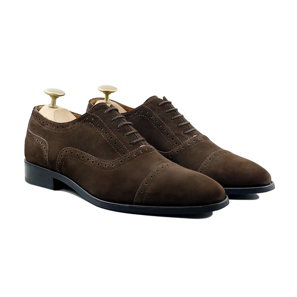 Rhodes - Men's Dark Brown Kid Suede Oxford Shoe