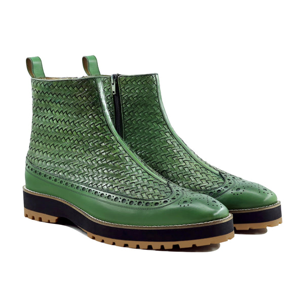 Boaz - Men's Green Hand Woven Calf Leather Chelsea Boot