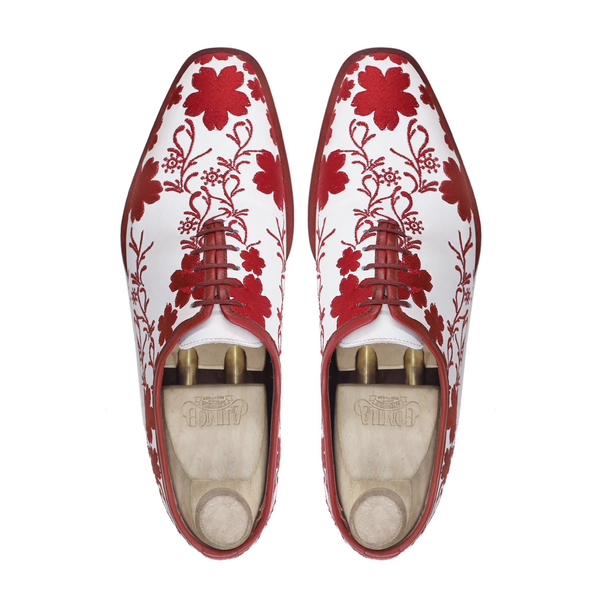 Aruku - Men's Red White Embroidered Wholecut Shoe