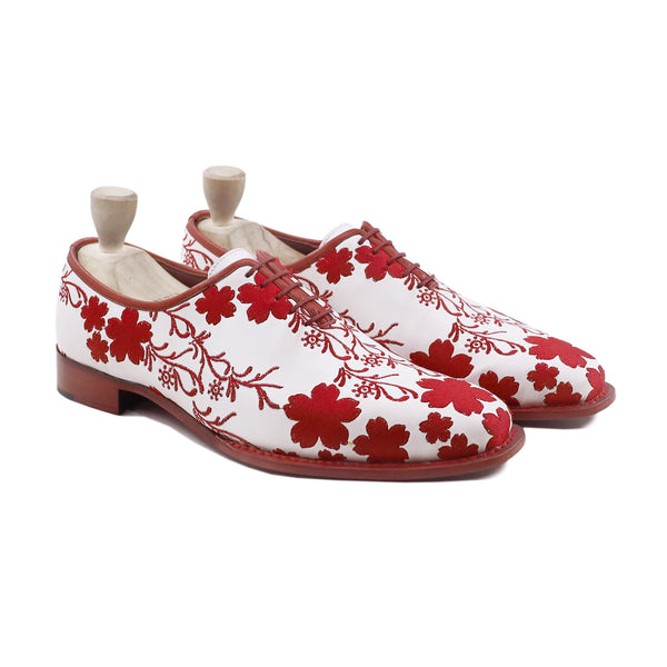 Aruku - Men's Red White Embroidered Wholecut Shoe