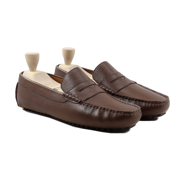 Aydin - Men's Brown Pebble Grain Leather Driver Shoe