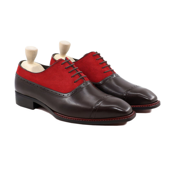 Travis - Men's Dark Brown and Red Kid Suede Oxford Shoe