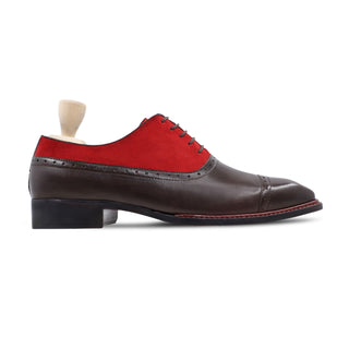 Travis - Men's Dark Brown and Red Kid Suede Oxford Shoe