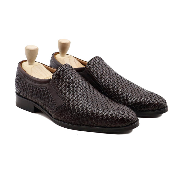 Micsome - Men's Dark Brown Hand Woven Calf Leather Loafer