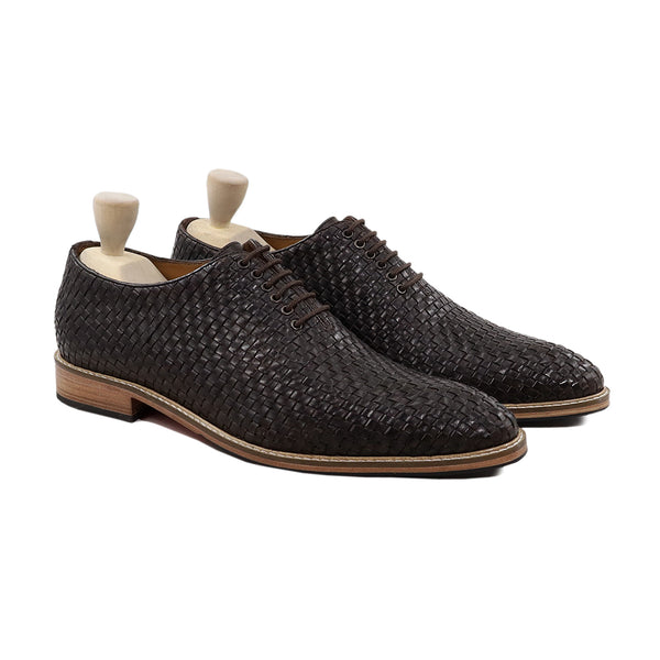 Trace - Men's Dark Brown Hand Woven Calf Leather Wholecut Shoe