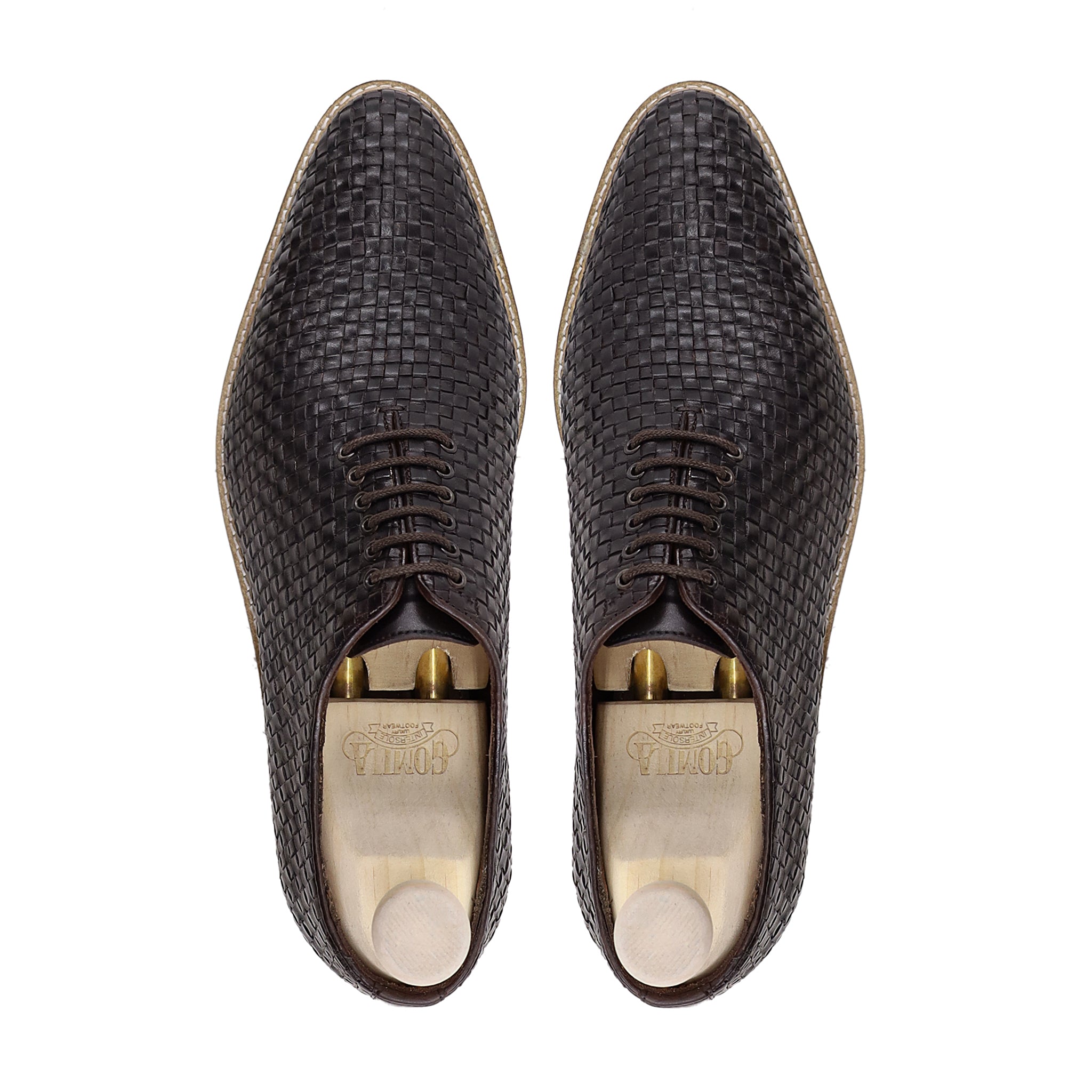 Trace - Men's Dark Brown Hand Woven Calf Leather Wholecut Shoe