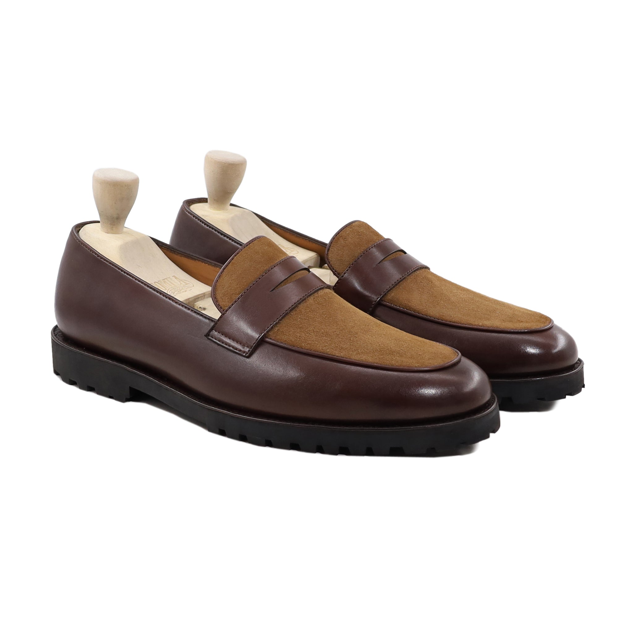 Dytox - Men's Reddish Brown Calf Leather and Camel Kid Suede Loafer