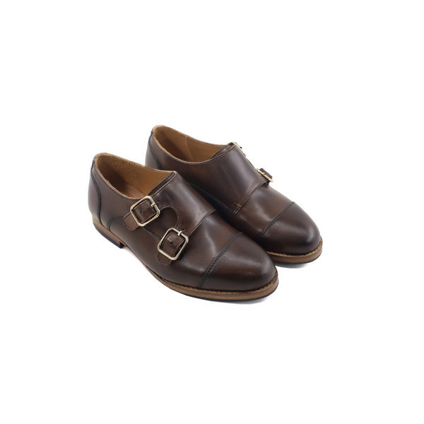Ardath - Kid's Brown Patina Calf Leather Double Monkstrap (5-12 Year's Old)