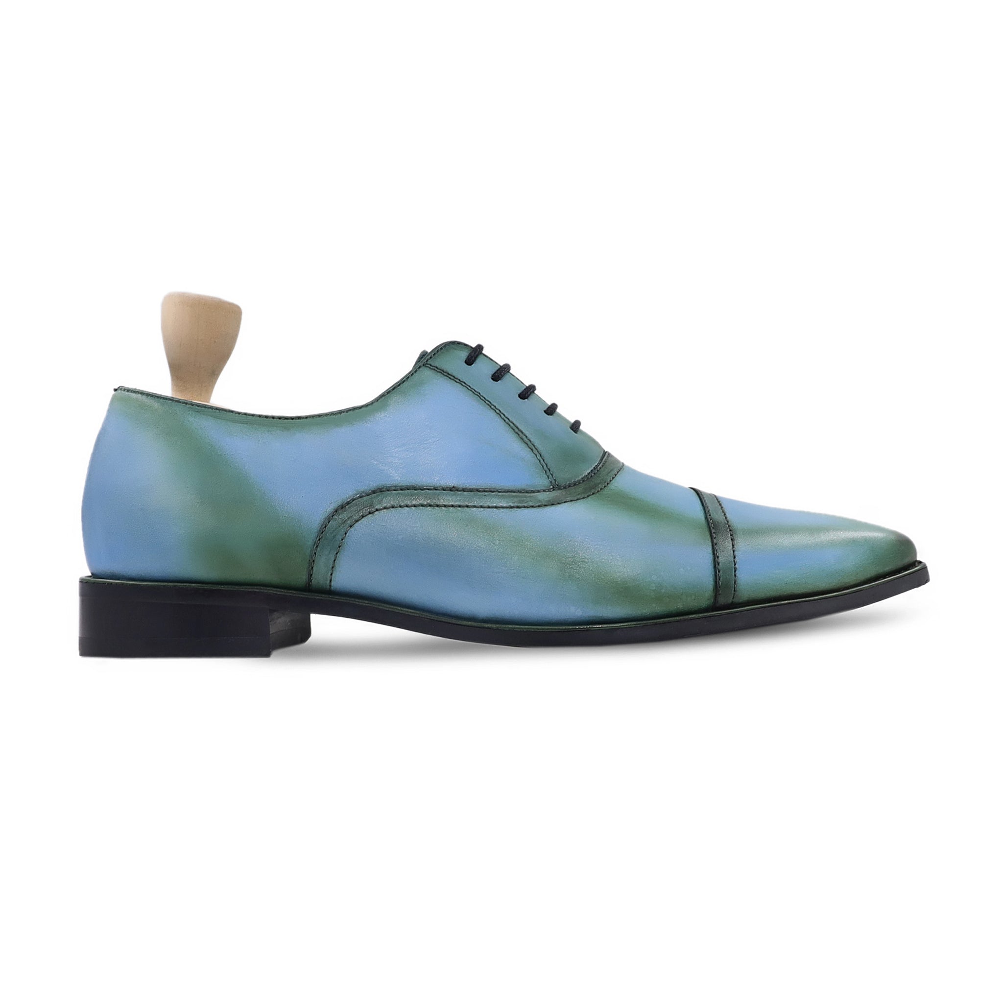 Aalen - Men's Sky Blue and Burnished Green Patina Calf Leather Oxford Shoe