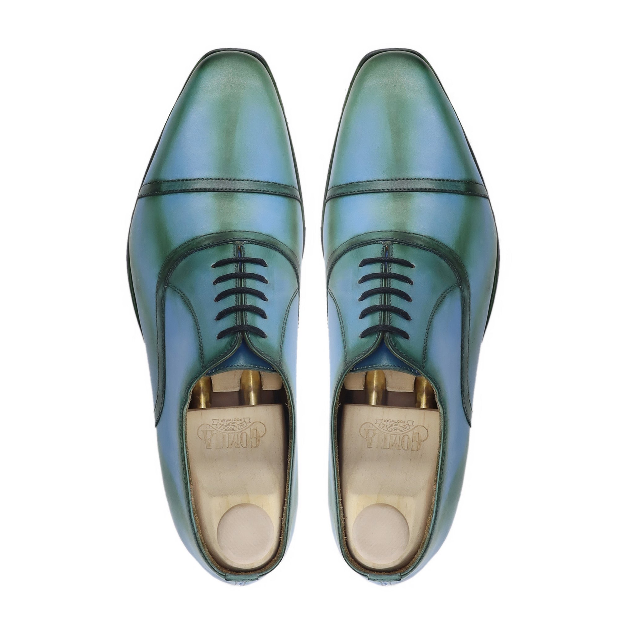 Aalen - Men's Sky Blue and Burnished Green Patina Calf Leather Oxford Shoe