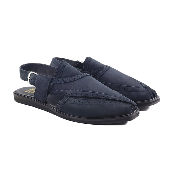 Elmer - Men's Navy Blue Kid Suede Sandal