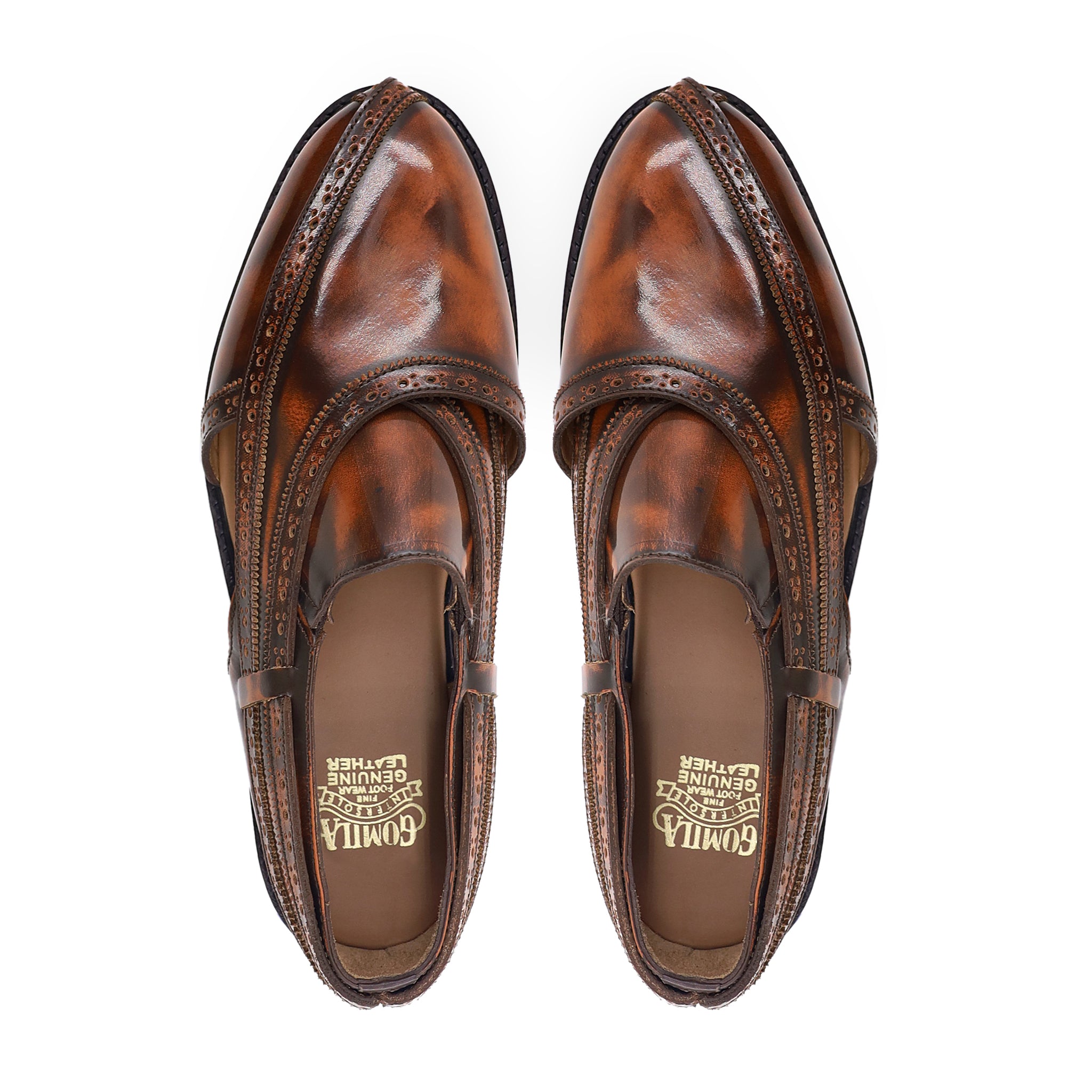 Dizona - Men's Burnished Brown Patina Box Leather High Shine Sandal
