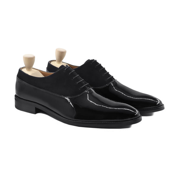 Aang - Men's Black Patent Leather and Kid Suede Oxford Shoe
