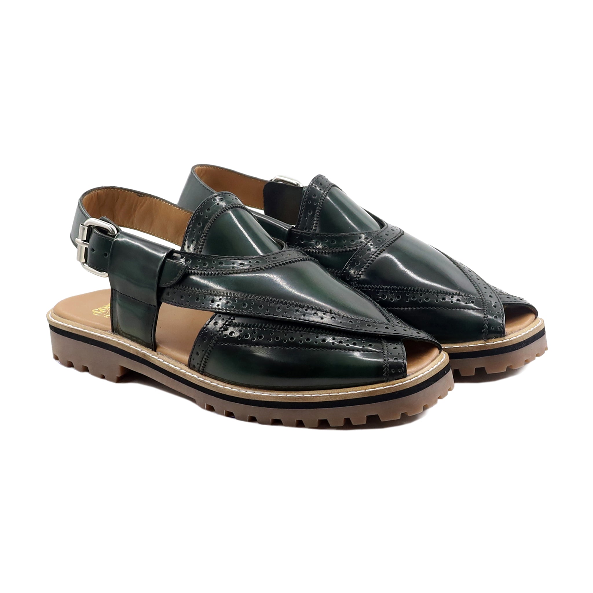 Ozai - Men's Dark Green Box Leather Sandal