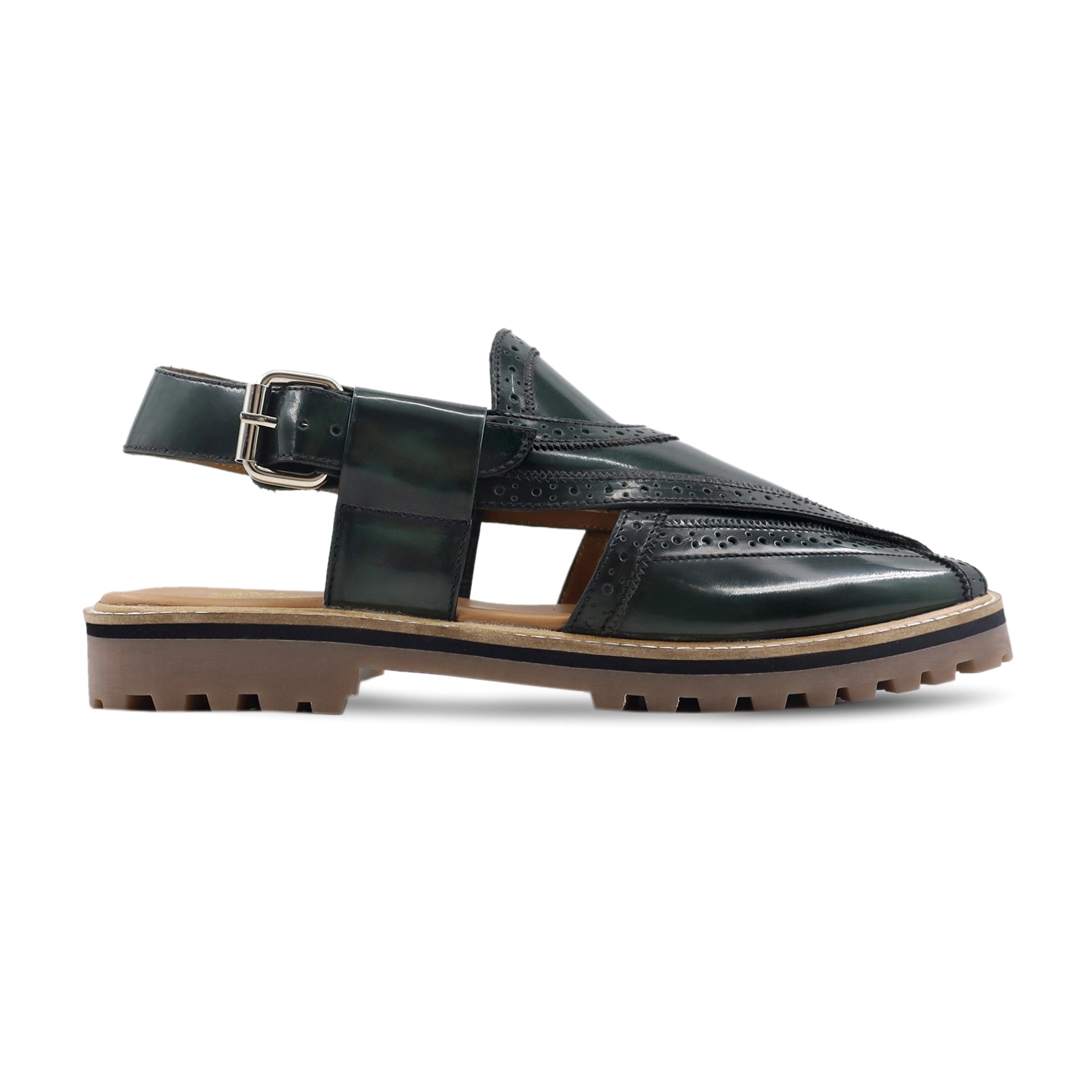 Ozai - Men's Dark Green Box Leather Sandal