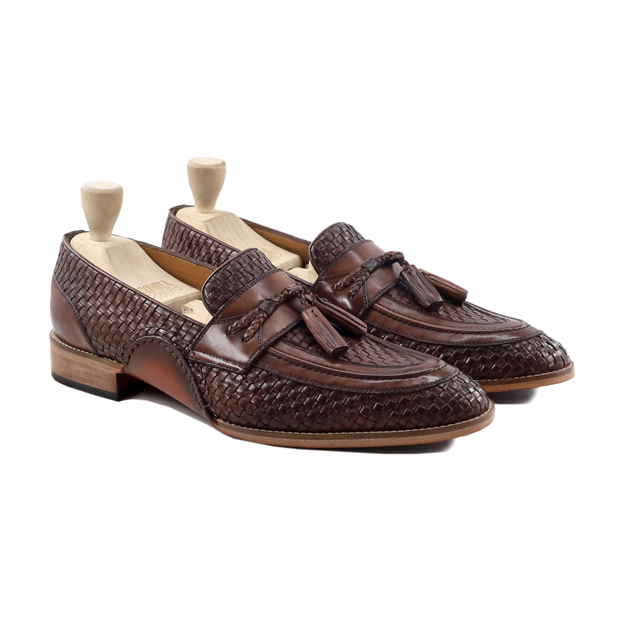 Amando - Men's Brown Hand Woven Calf Leather Loafer