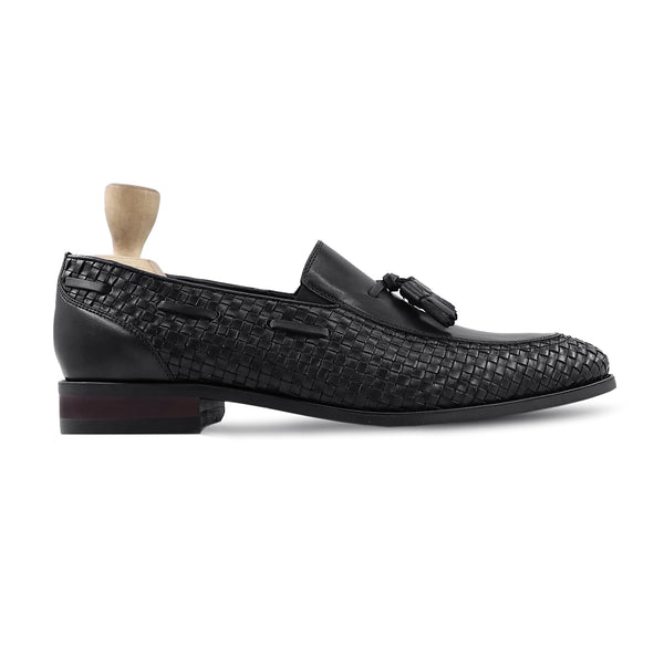 Arezzo - Men's Black Calf and Hand Woven Calf Leather Loafer