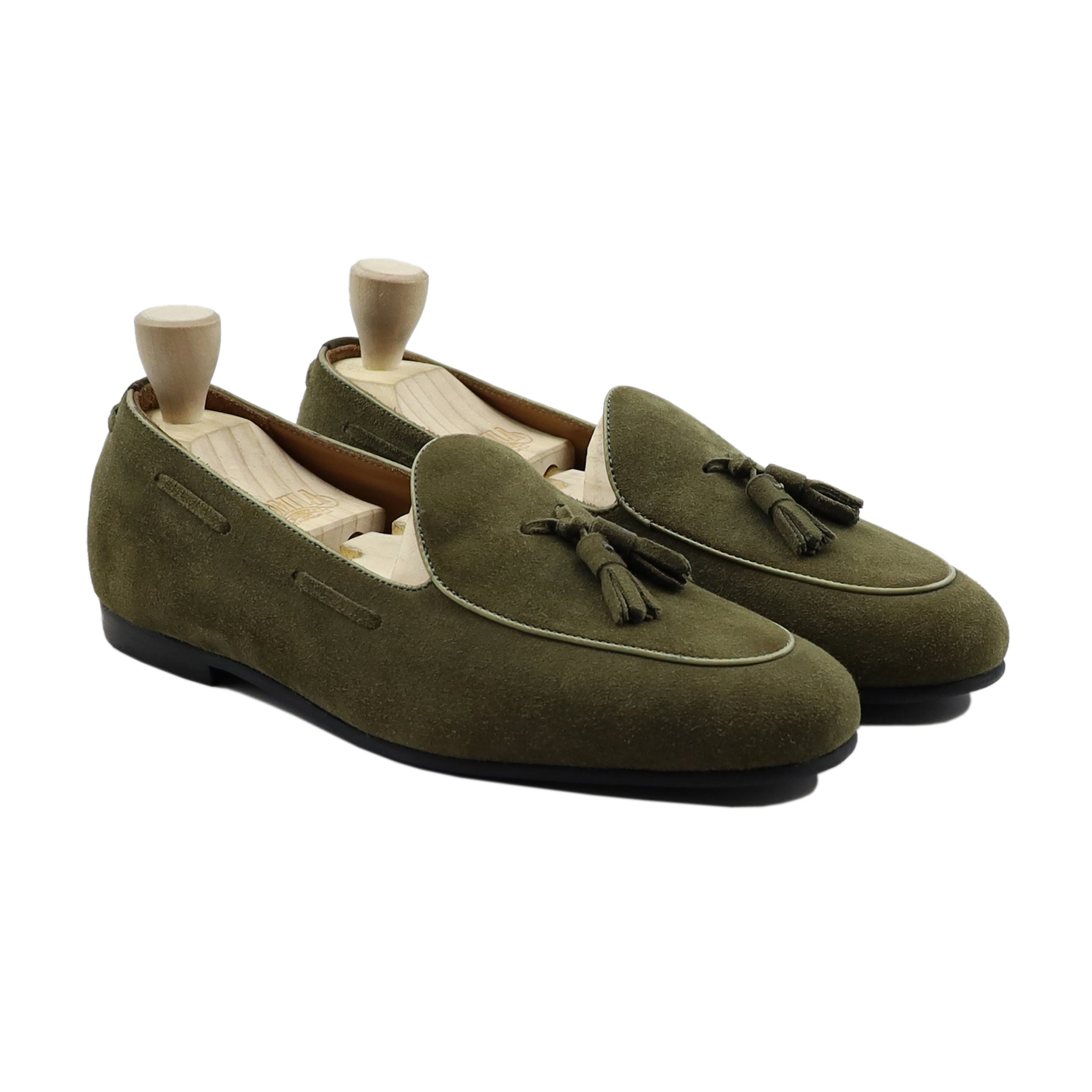 Barion - Men's Olive Green Kid Suede Loafer