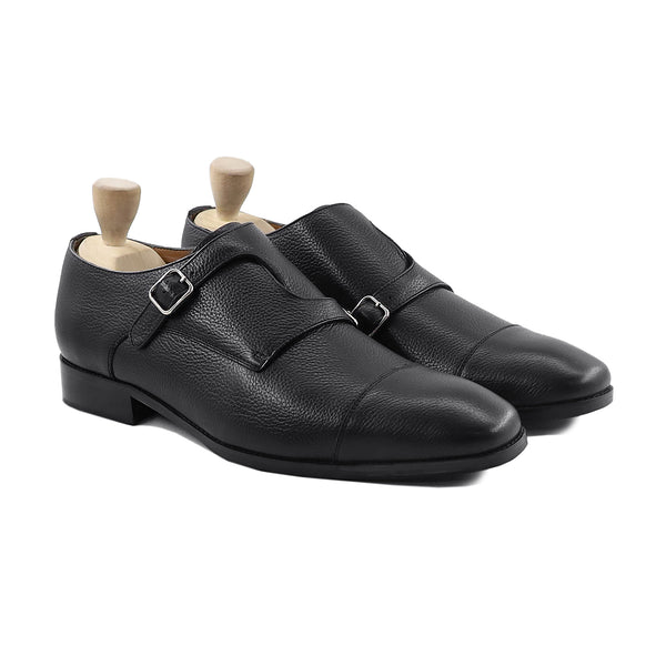 Tracey - Men's Black Pebble Grain Double Monkstrap