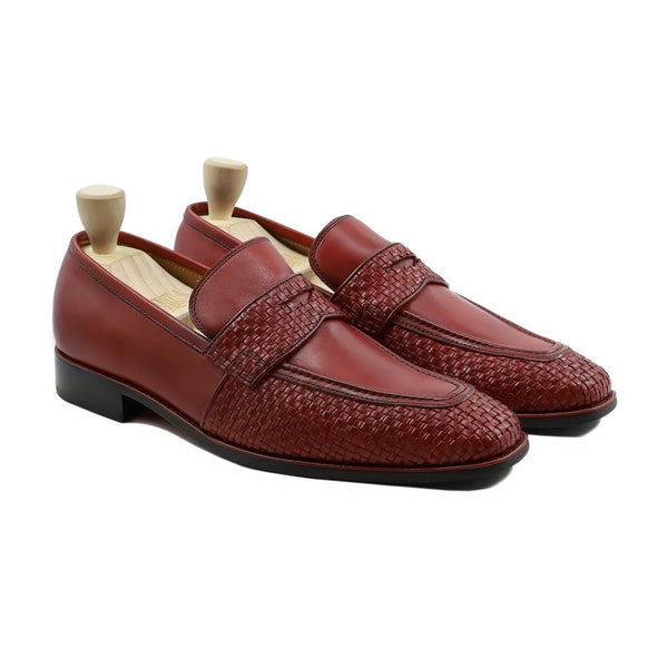 Rhenon -    Men's Oxblood Calf and Hand Woven Calf Leather Loafer