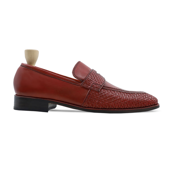 Rhenon - Men's Oxblood Calf and Hand Woven Calf Leather Loafer