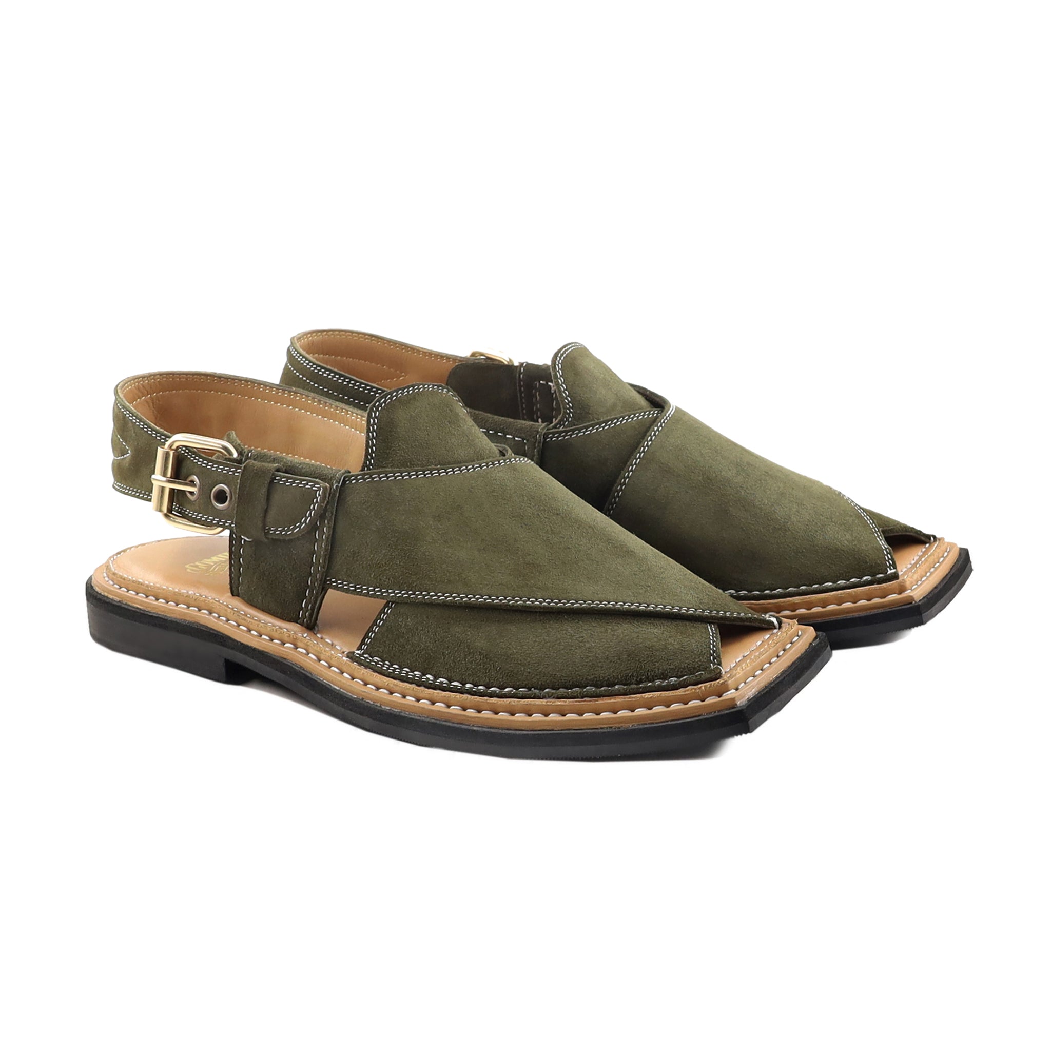 Lige - Men's Olive Green Kid Suede Sandal