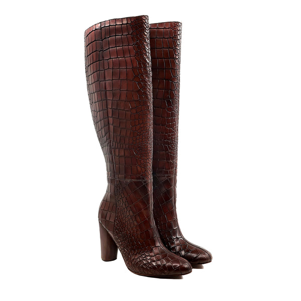 Elsie - Ladies Dark Brown Calf Leather Long Boot