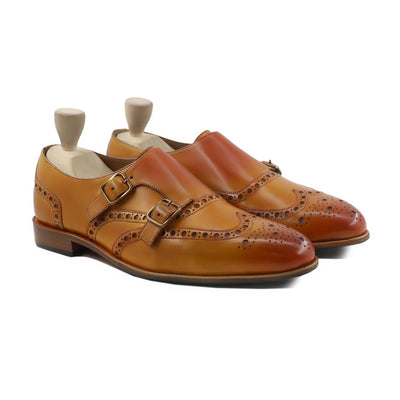 Almon - Men's Burnished Tan Calf Leather Double Monkstrap