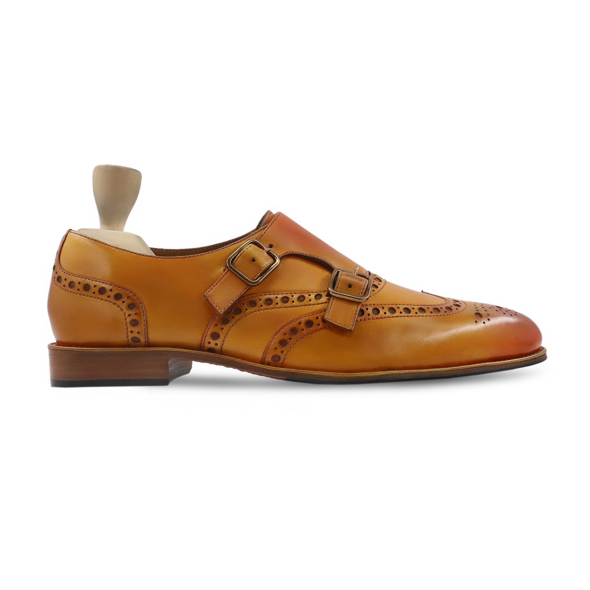 Almon - Men's Burnished Tan Calf Leather Double Monkstrap