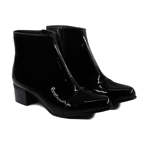 Claud - Ladies Black Patent Leather Ankle Boot