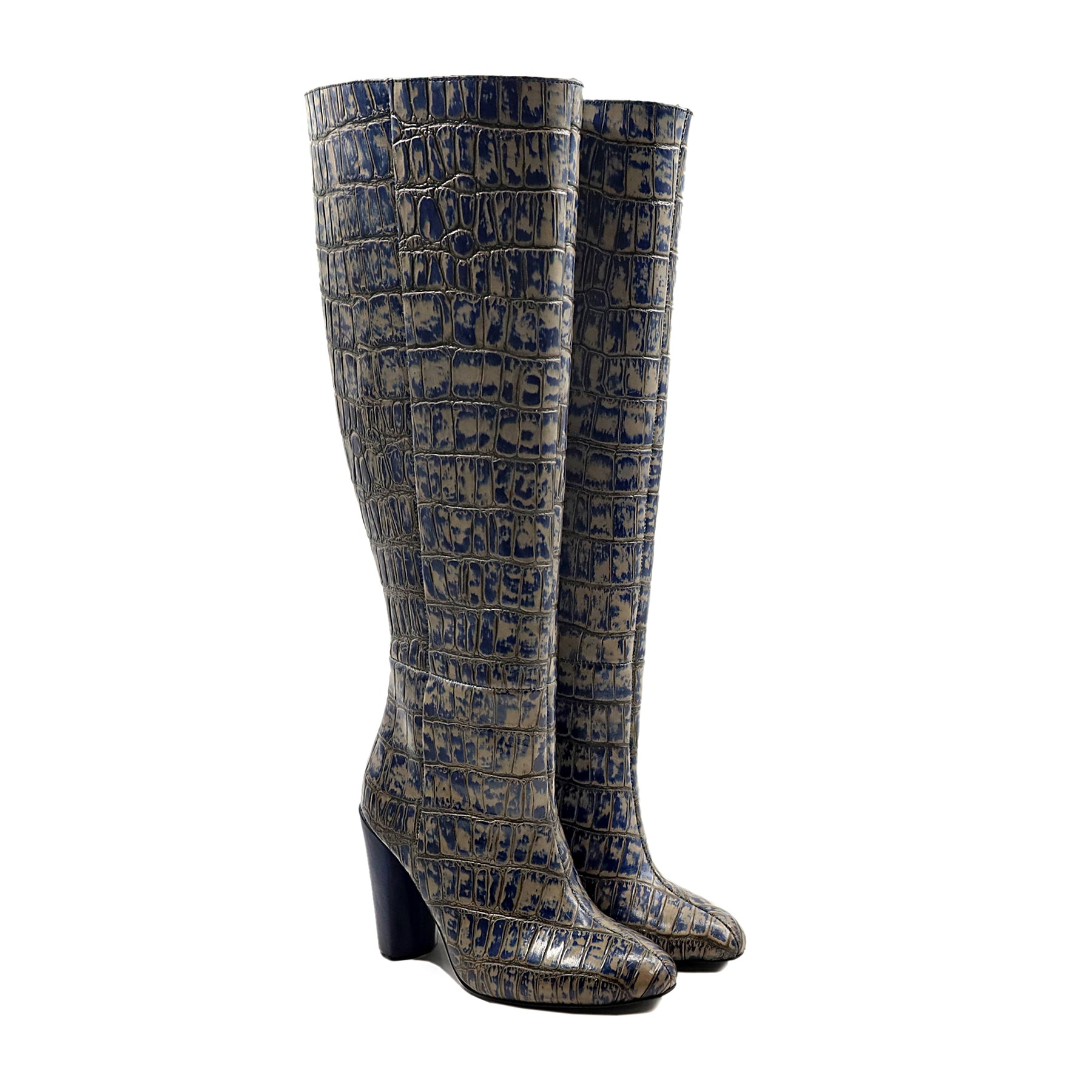 Elsie - Ladies Grey and Blue Calf Leather Long Boot