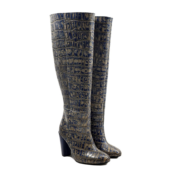 Elsie - Ladies Grey and Blue Calf Leather Long Boot