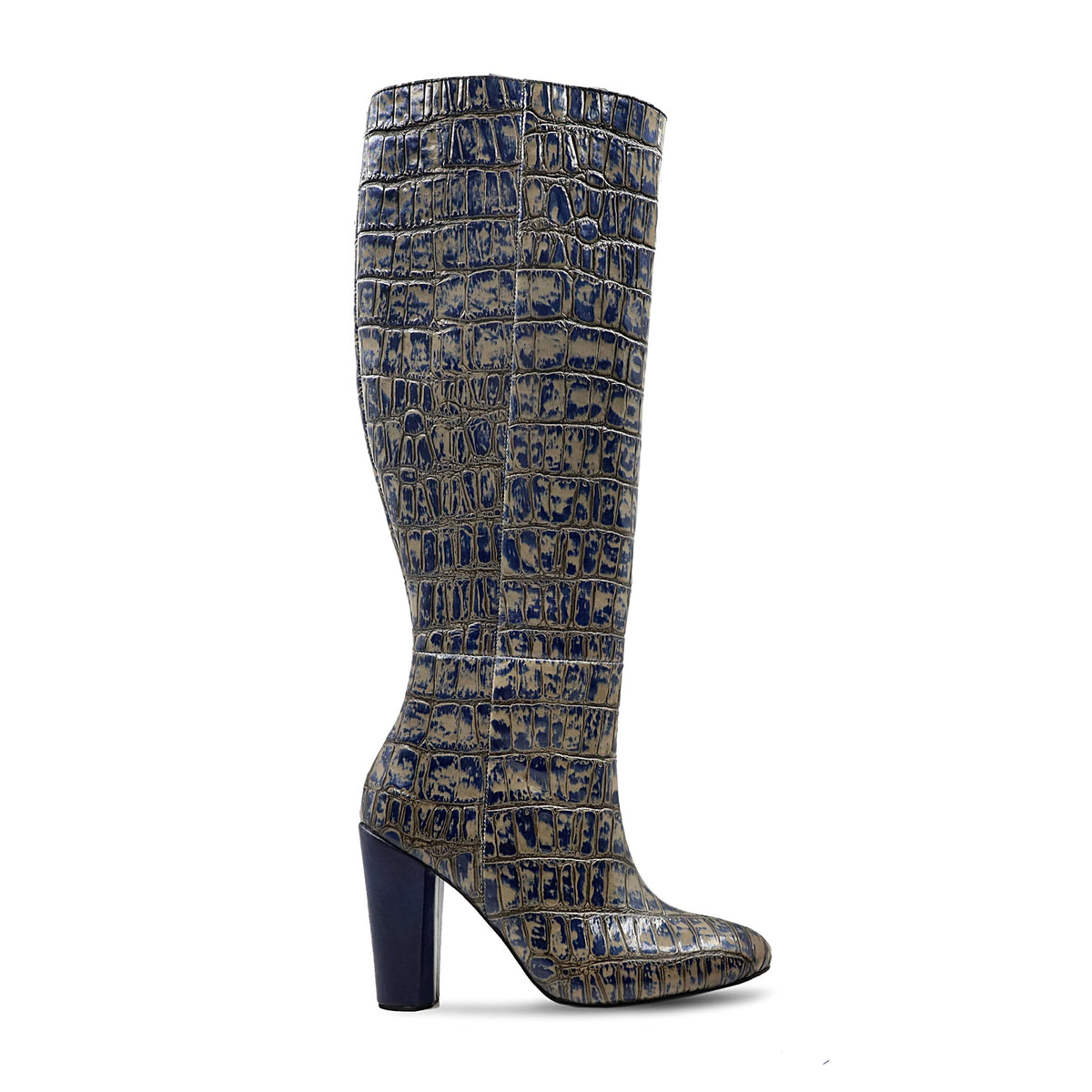 Elsie - Ladies Grey and Blue Calf Leather Long Boot