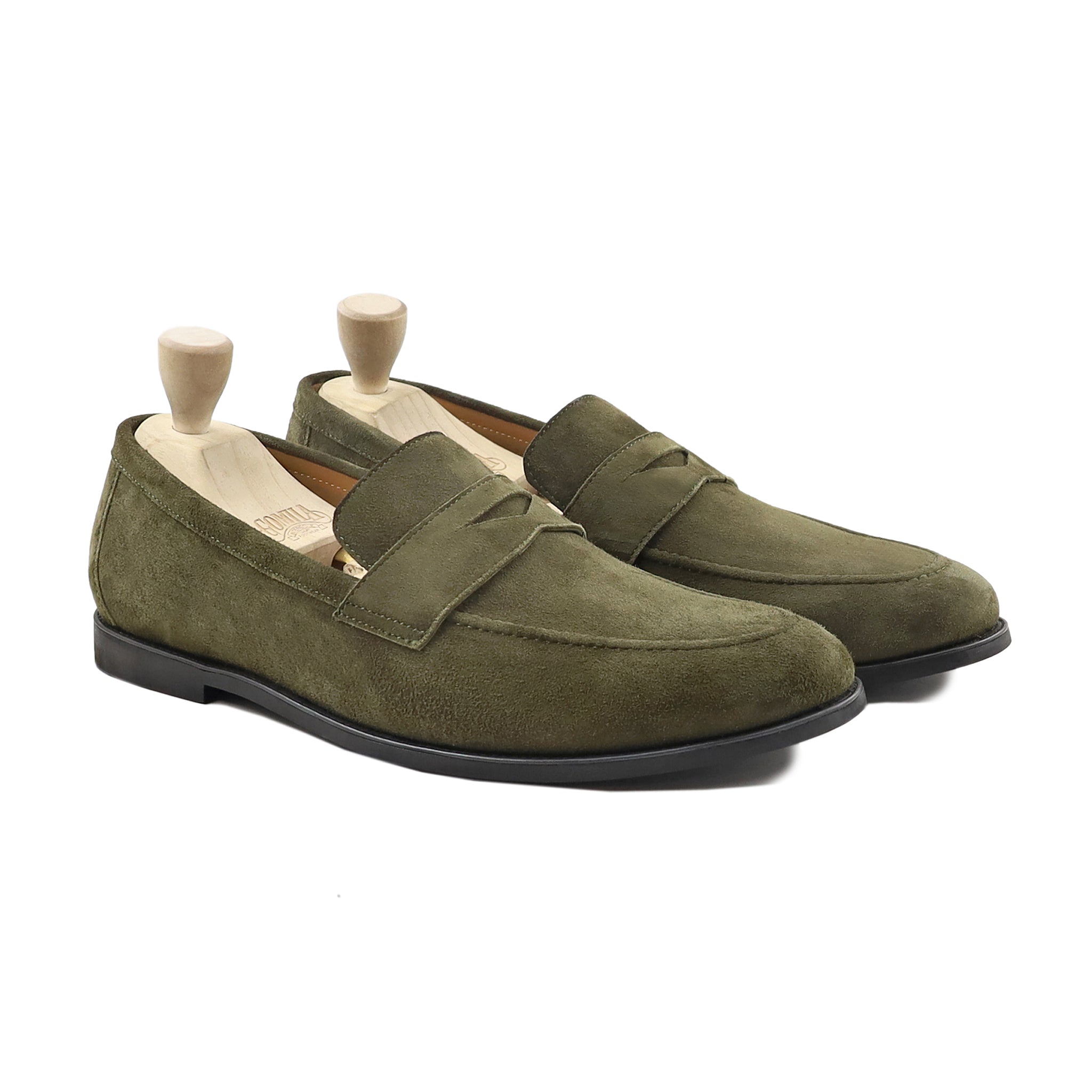 Alonzo - Men's Olive Green Kid Suede Loafer