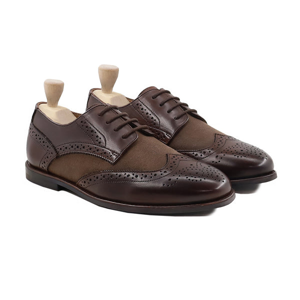 Peyton - Men's Dark Brown Calf Leather and Kid Suede Derby Shoe