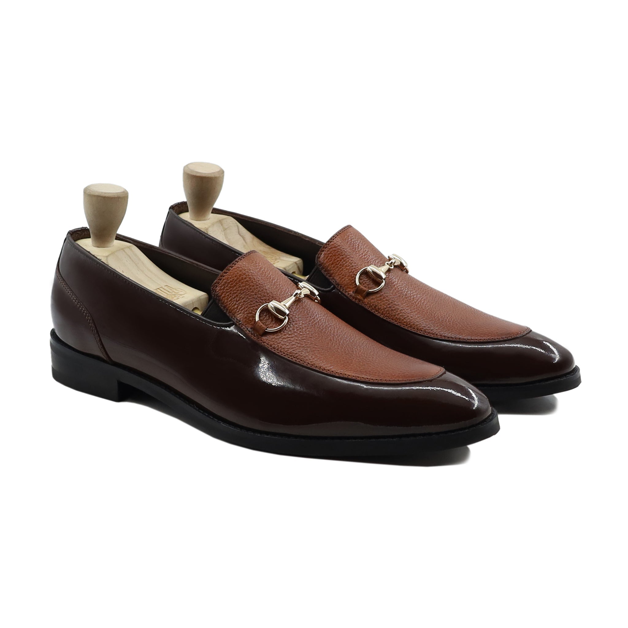 Heuchera - Men's Dark Brown Patent and Brown Pebble Grain Leather Loafer