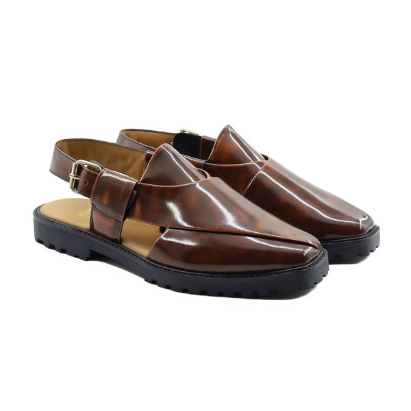 Lagos - Men's Burnished Brown Box Leather High Shine Sandal