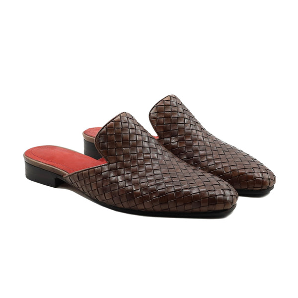 Chicito - Men's Dark Brown Hand Woven Calf Leather Slipper