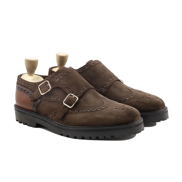 Rueben - Men's Dark Brown Kid Suede Double Monkstrap