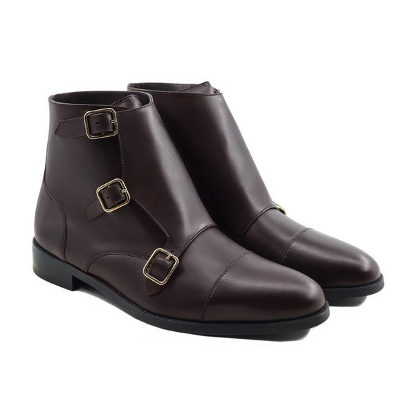 Shaki - Men's Dark Brown Calf Leather Triple Monkstrap Boot